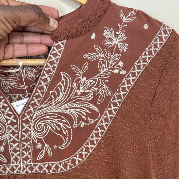 Democracy NWT Brown Embroidered Long Sleeve Peasant Top size S Western Rodeo - Picture 4 of 12